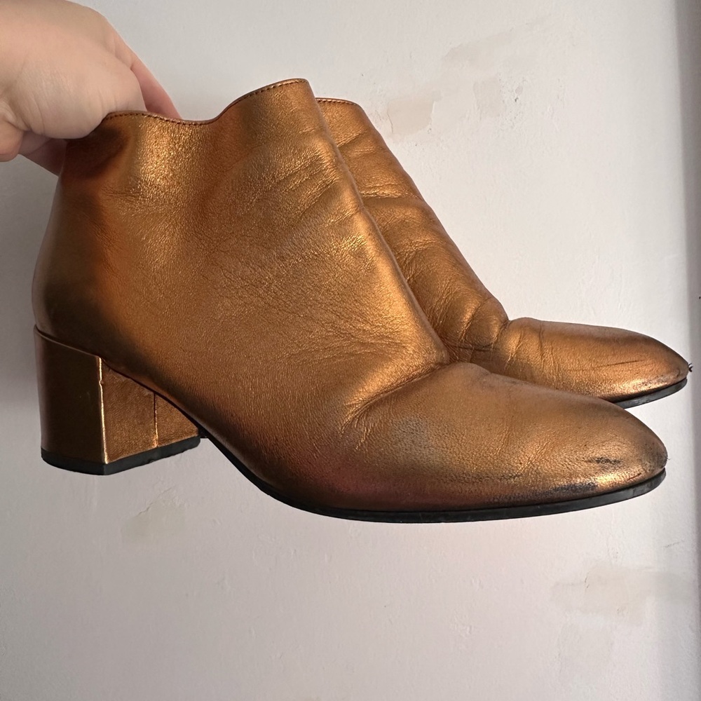 Gravitypope Metallic Copper Ankle Boots with Low Block Heel